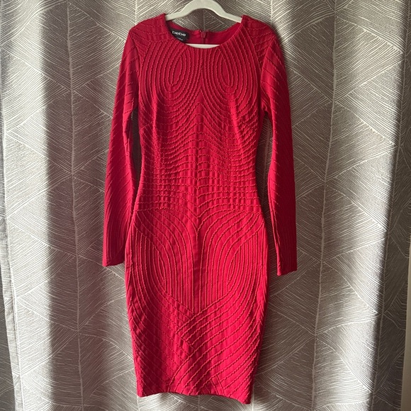 Bebe Wave Textured Dress, Haute Red, XXS - Picture 5 of 8